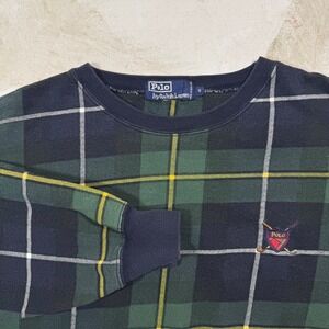Vtg Polo Ralph Lauren Plaid Crewneck Tartan Sweatshirt Plaid Golf Crest Mens S